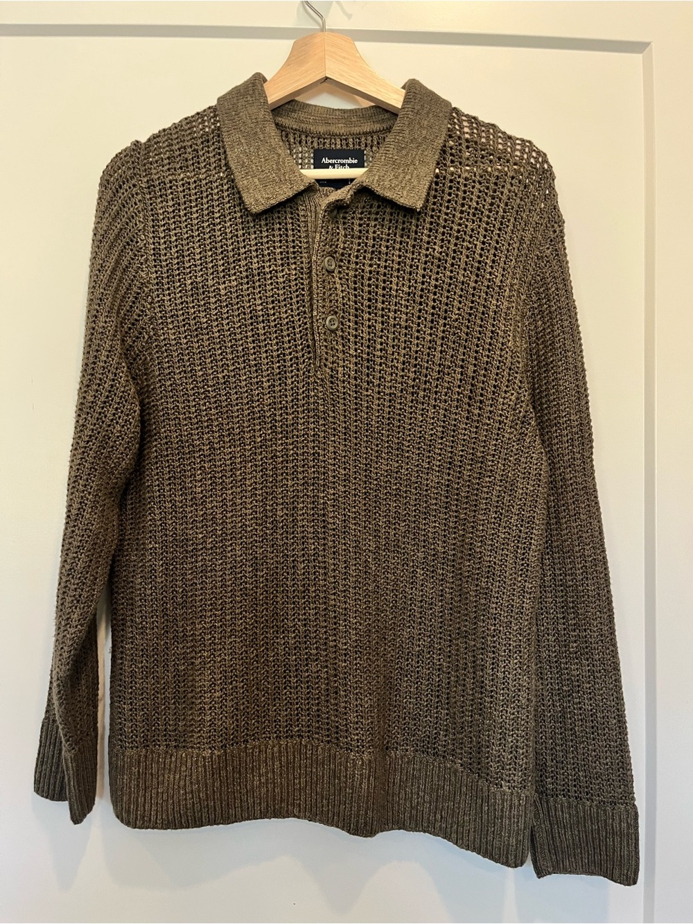 Abercrombie & Fitch Men's Olive Green Knit Polo Beachy Preppy Resort Sweater S